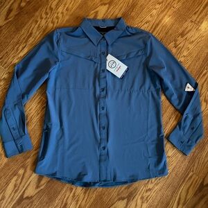 Wrangler All Terrain Gear Women's Blue Button-Down Mixed Material Utility Shirt